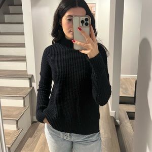 Navy waffle turtleneck sweater